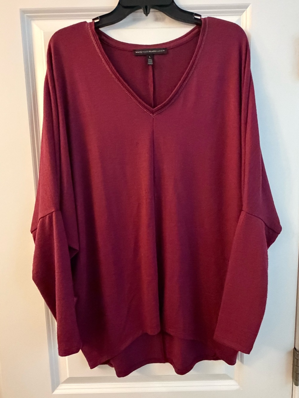 White House Black Market Draped V-Neck Dolman Sweatshirt - Wine